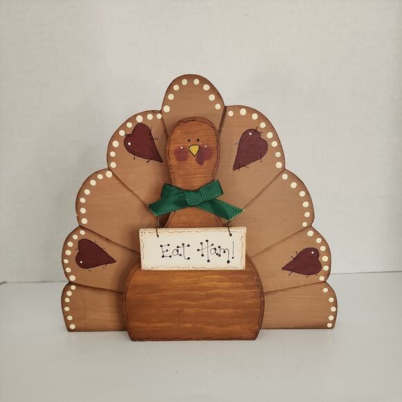 holidaze Other - Vtg Hand Crafted Painted Wooden Folk Art Turkey-Hearts, Eat Ham Sign- Signed